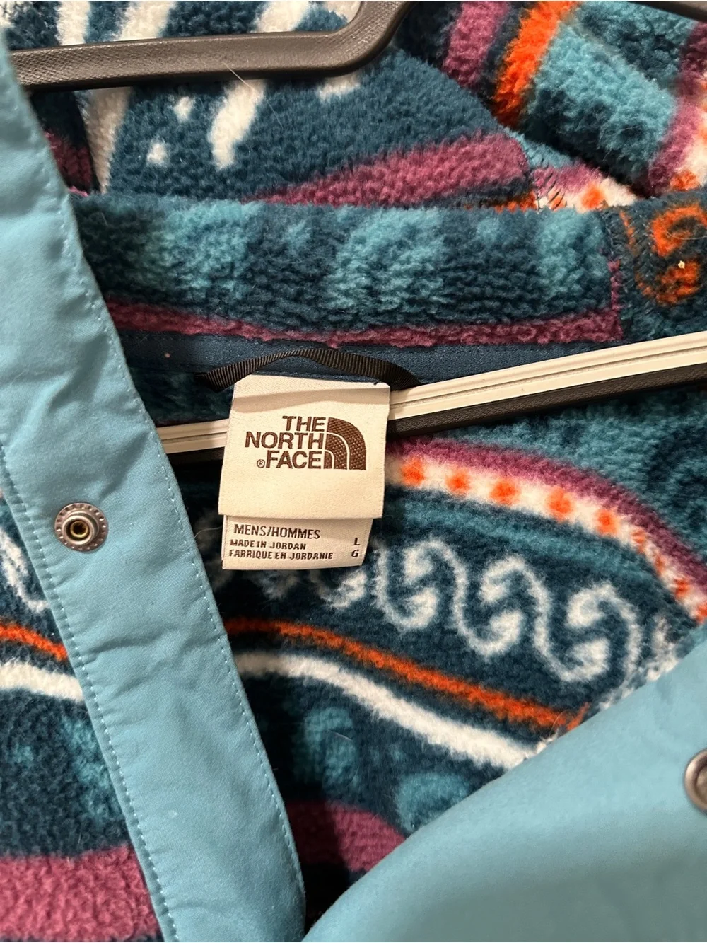 The North Face Multicolor Patterned Fleece Jacket with Light Blue Trim